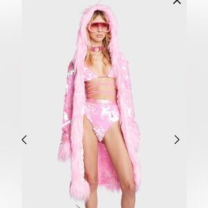 Glamorous Pink Sequin and Fur Lingerie RIDE THE DREAMWAVE SEQUIN COAT M sold out